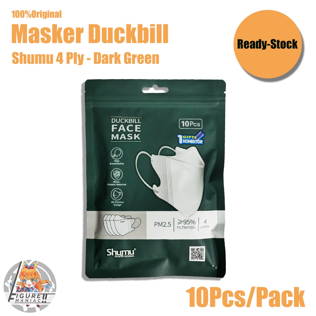 Masker Duckbill SHUMU 4 PLY emboss Original Pack isi 10 Warna Putih