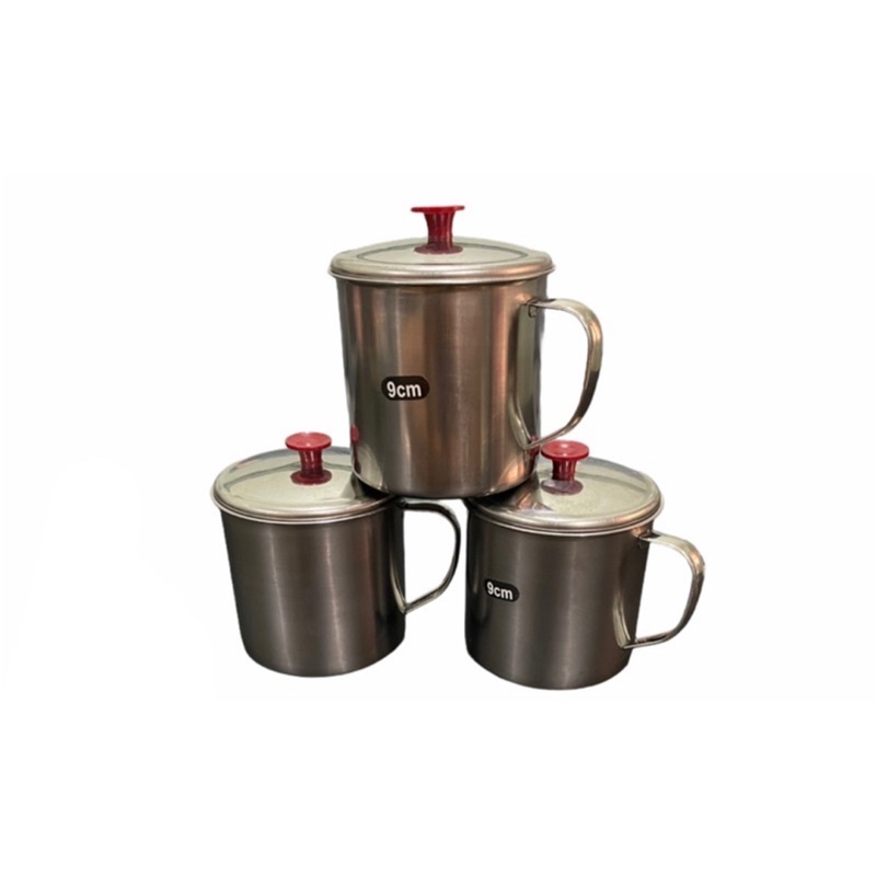 Mug Stainless 9cm Tebal / Gelas Stainless Tebal dengan Tutup