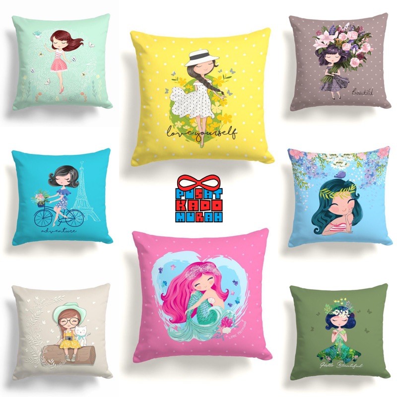 Bantal Sofa Print Motif Lovely Girl 40x40 cm - Pusat Kado Murah
