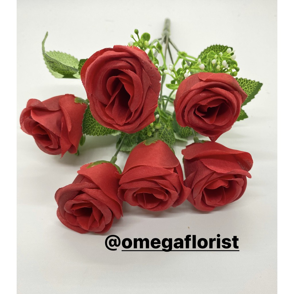 Bunga Kuncup Tropis Rose Artificial Bunga Artificial/Bunga Plastik/Bunga Dekorasi/Dekorasi Pernikahan/Pernikahan-Merah