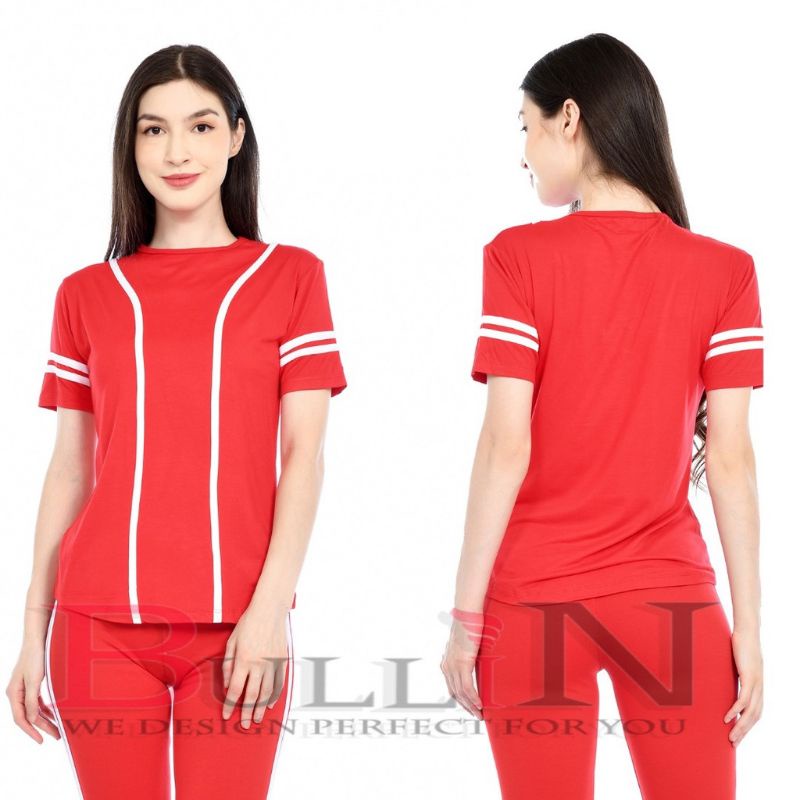 kaos senam pendek  merah putih