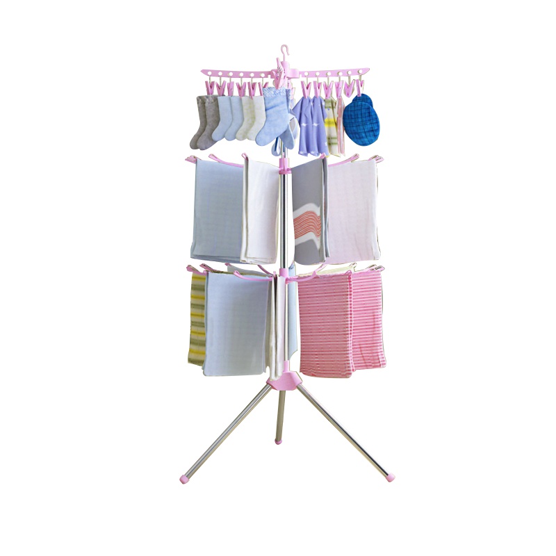 Stand Hanger Minimalis Rak Jemuran Menara Lipat Rak Penghemat Tempat Rak Gantung Berdiri Jemuran Handuk Stainless Serbaguna Gantungan Baju Bayi