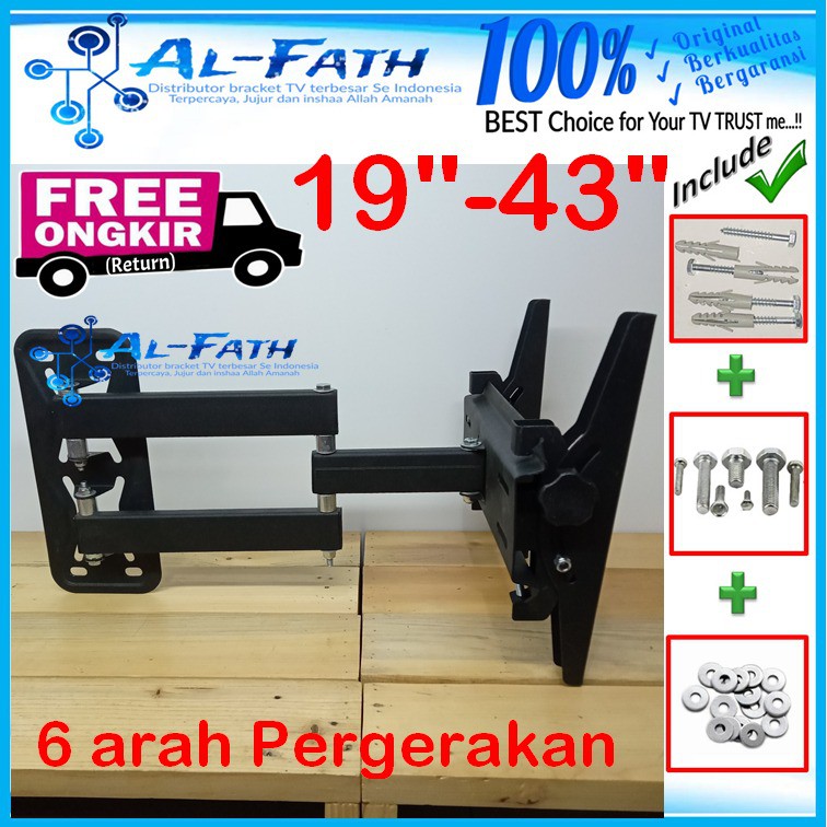 Bracket TV lengan 19&quot; s/d 43&quot; Waterpass 6arah KOKOH cocok banyak Merk TV | AEI.SWFACC-001