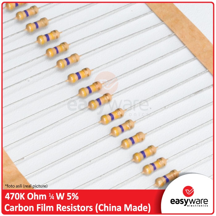 10Pcs Resistor 470K Ohm 1/4W 5% Carbon Film Resistor 470K Axial 0.25 Watt