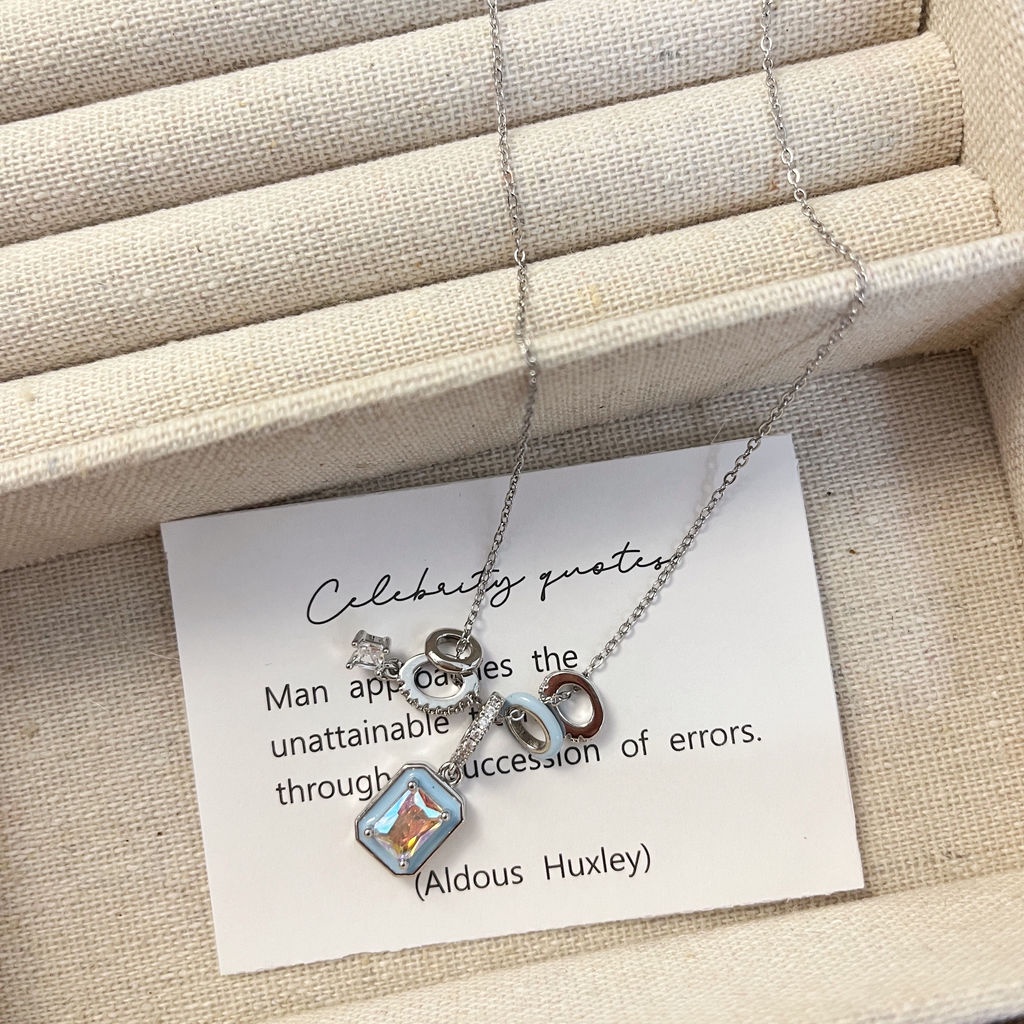 Kalung Rantai Dengan Liontin Kubus Zircon Warna-Warni Untuk Wanita