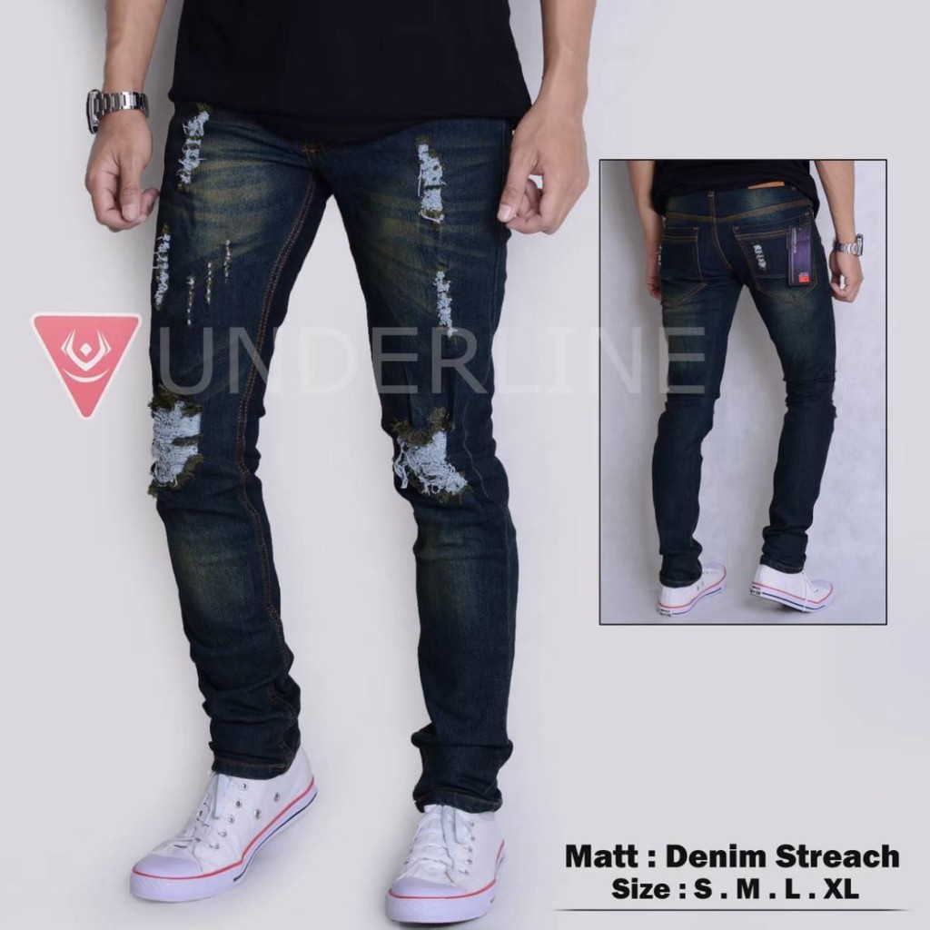 celana jeans street sobek slimpit  pria - celana panjang pria - celana sobek - jeans street