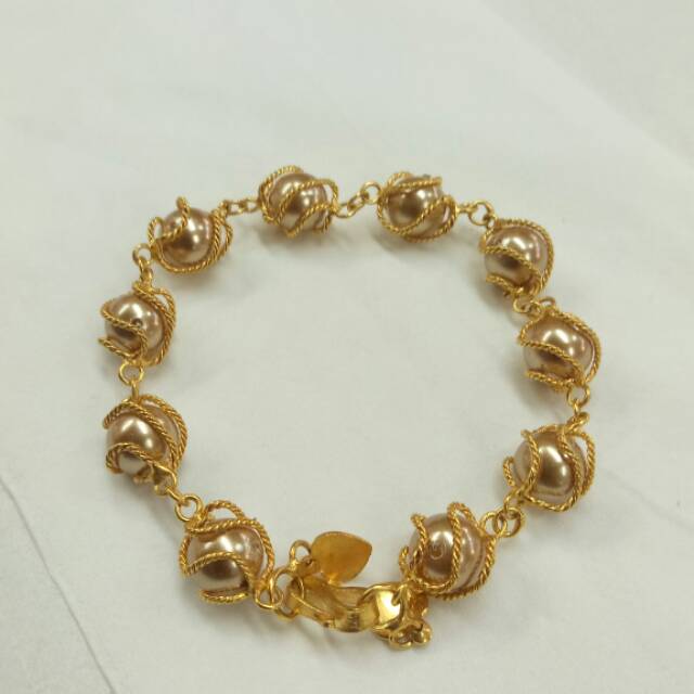 Gelang mutiara kulit kerang coklat 8mm lapis emas 24k