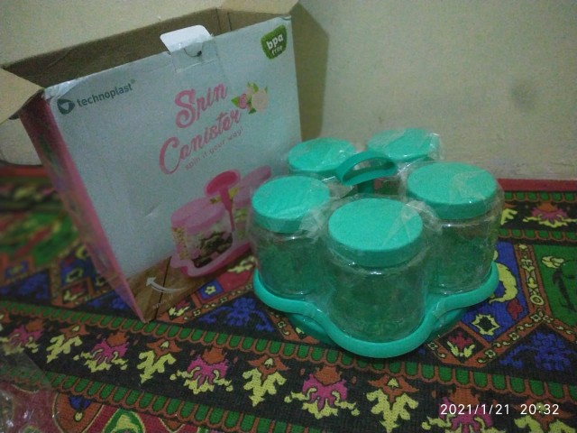 Toples Hanna Spin Toples Putar Cantik Wadah Simpan Kue Kering Isi 5 Toples