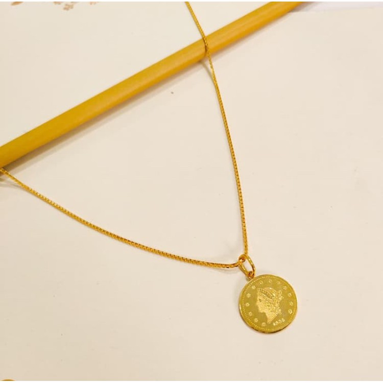 Set kalung santa + liontin koin elegant emas asli