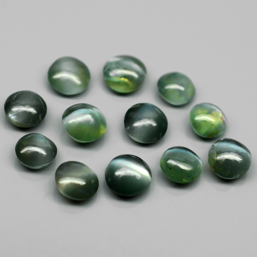 LOT 12pcs/2.01tcw Round Cabochon Natural Green Sharp Cat's Eye Alexandrite AXD008