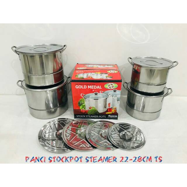 PANCI STEAMER STOCKPOT SET STAINLESS STEEL - PANCI SET STEAMER TEBAL DENGAN TUTUP - PANCI DANDANG KUKUS PANCI REBUS DIMSUM SIOMAY