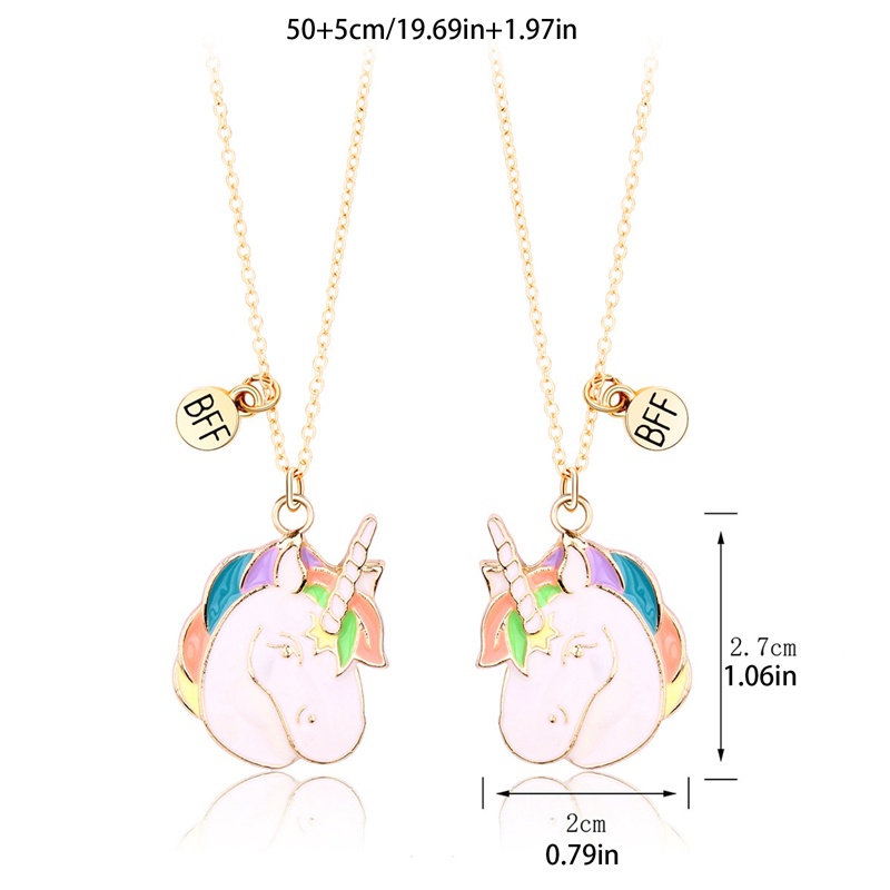 2pcs / Set Kalung Rantai Liontin Unicorn Lucu Untuk Wanita