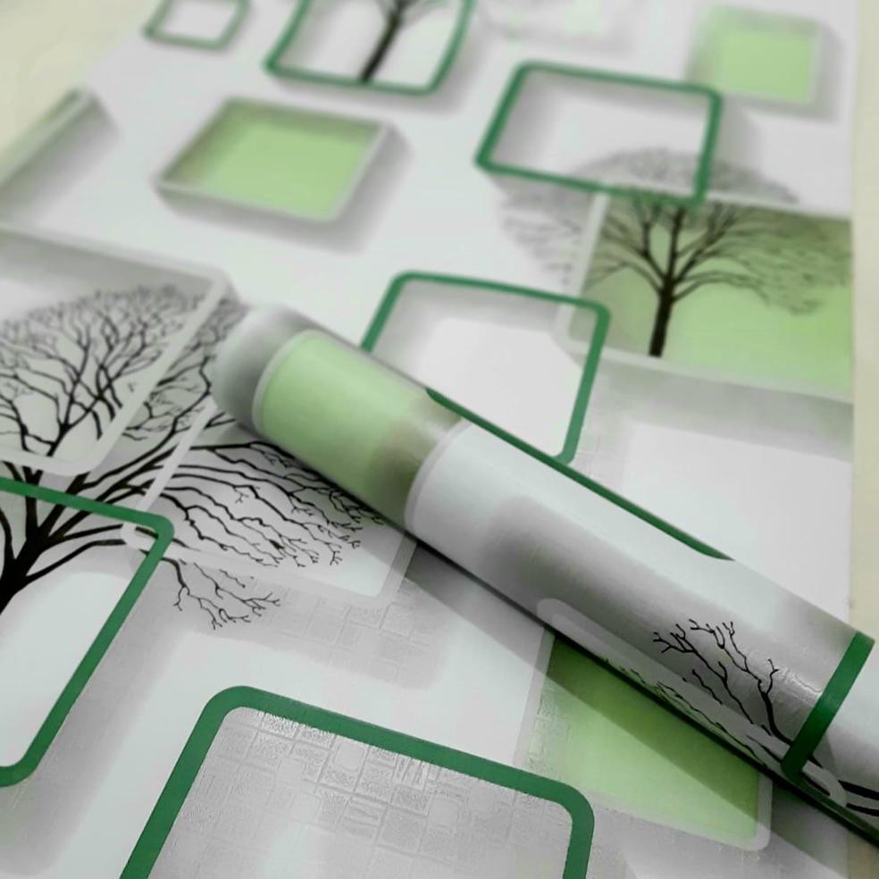 {CODE DF421} Wallpaper Dinding Murah 3D Pohon Kotak Hijau Walpeper Stiker Kamar Ruang Tamu Dapur Ter