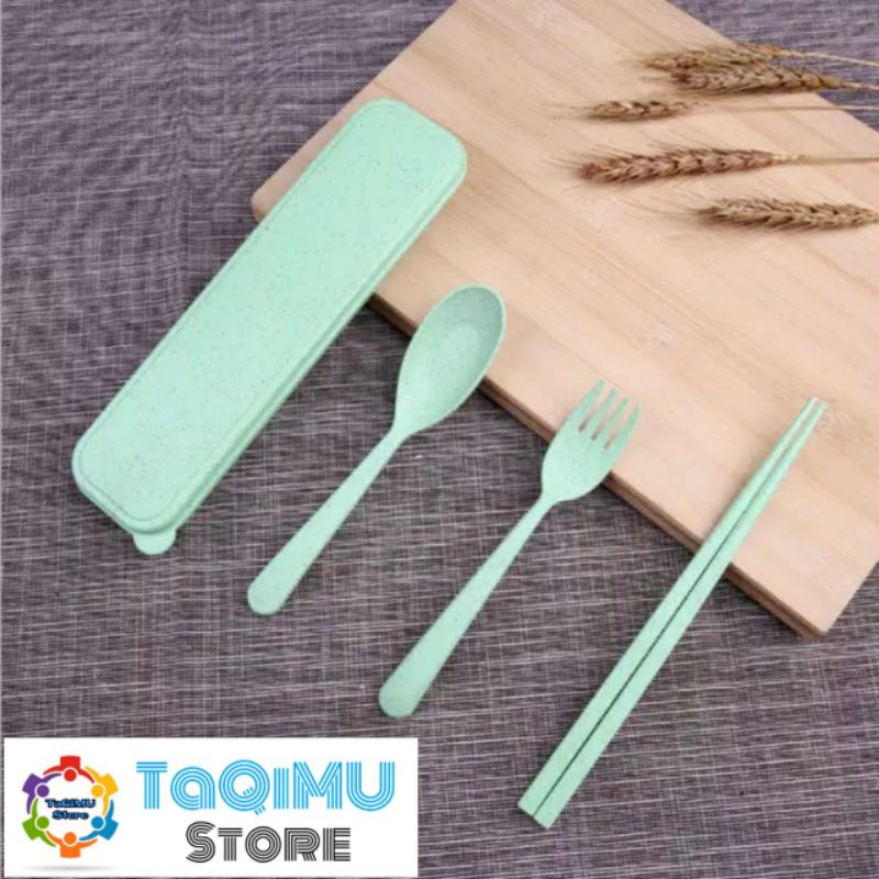 alat makan set pakai box sendok garpu sumpit melamin