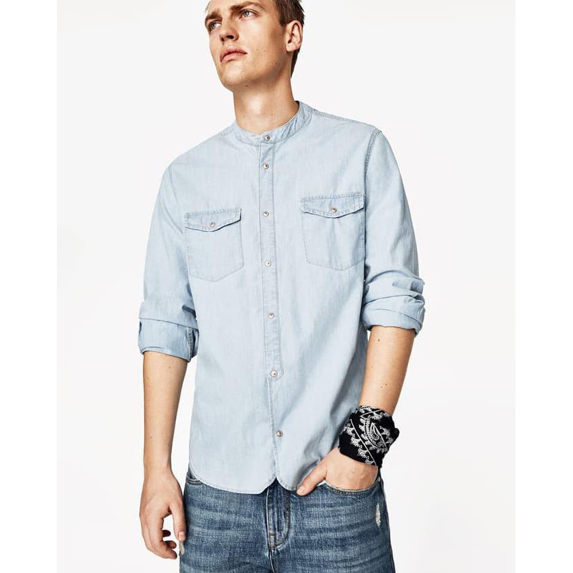 ZARA KEMEJA - MANDARIN COLLAR DENIM SHIRT