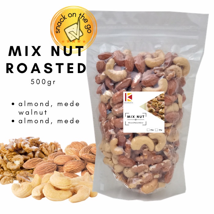 

4eh Mix Nut 500Gr Roasted Original Kacang Almond Mede Walnut Panggang - Almonmedewalnut