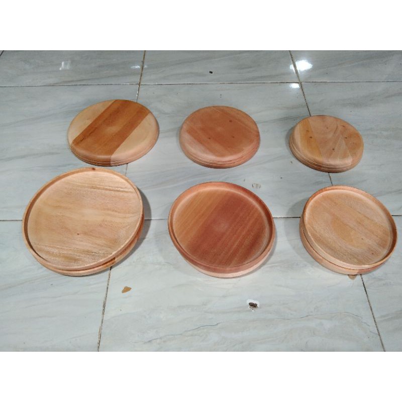 Baki Kayu /Piring Kayu/ Lepek Kayu / Piring Saji Kayu Mahoni Diamater 15 cm/ 17 cm / 20 cm