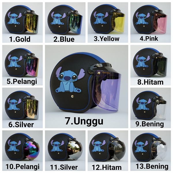 Helm wanita dewasa helm cewek dewasa gambar stitch hitam kualitas bagus mantap joss