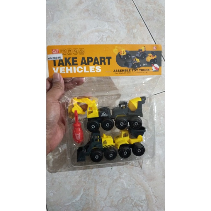 Mainan Edukasi Bongkar Pasang Truck konstruksi Isi 4pcs - kuning kecil