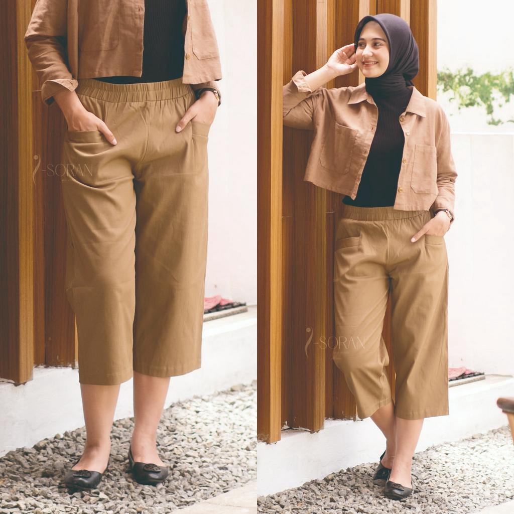 Celana Wanita Celana Crop Kulot Korean Style Twill Pants- MILO - Allsize - Jumbo