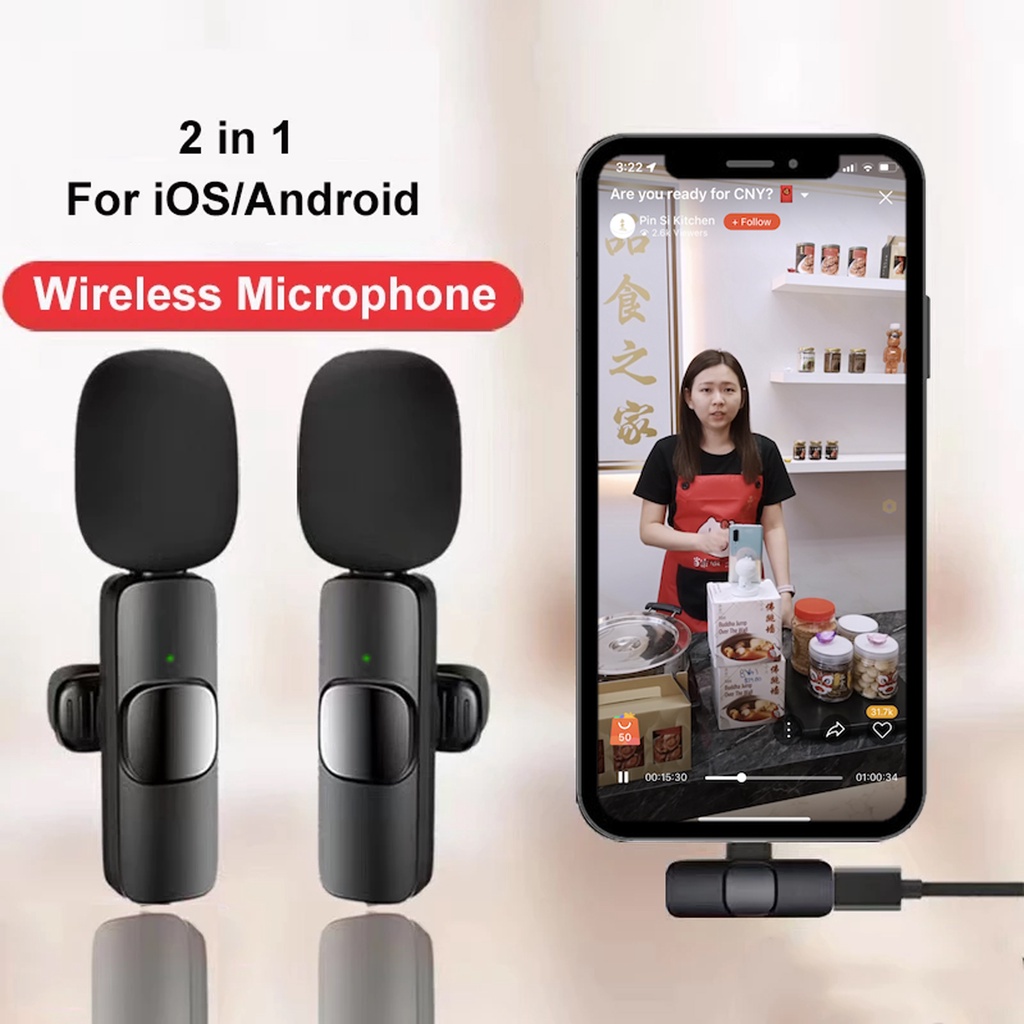 Mic Wireless HP Vlog Youtuber Portable Mic for Iphone and Android Smartphone Condenser