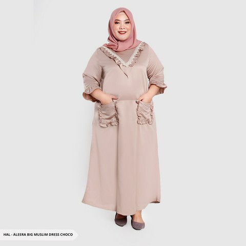 Fashion Muslim - Aleera Plain Ruffle - Big Size Dress - Muslim Wear - Muslim Dress - Jumbo Dress