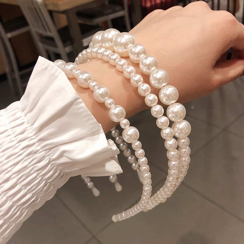 Bando Mutiara stretch anti slip vintage Elegan Untuk Wanita Aksesoris Rambut Pengantin Korea