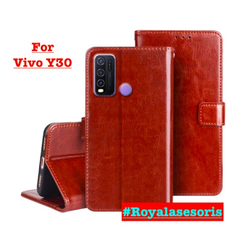 Casing Vivo Y30 Flip Cover Wallet Leather Case