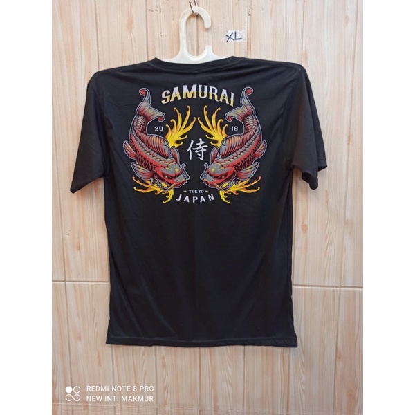 Kaos Pria/T-Shirt Pria Distro Murah Hitam Backprint Samurai Tokyo Japan Koi