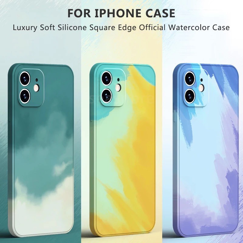 [ TOMCASES ] NEW !!! Silicone Case Watercolor Design LENSCOVER WATERCOLOR