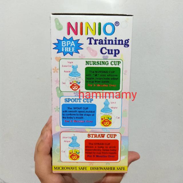 Baby training 3 in 1 cup ninio botol spout dot sedotan bayi pink dan biru