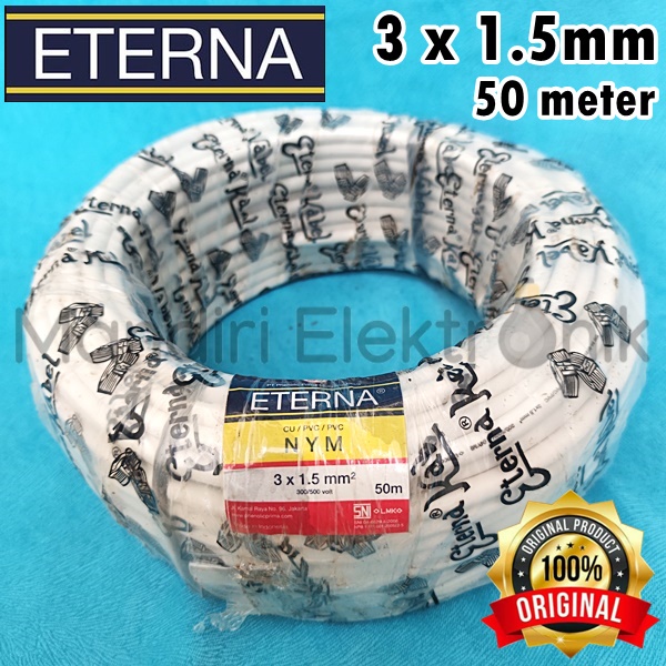 (Roll) Kabel Listrik Eterna NYM 3x1,5 Kawat Tembaga Per Roll 50 meter - Kabel Listrik Eterna Tunggal 1 Roll 50m 3 x 1.5