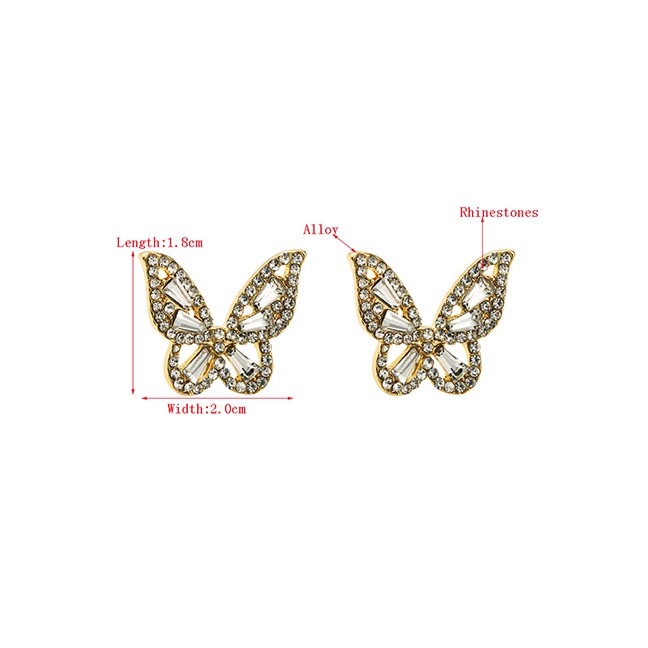 LRC Anting Tusuk Fashion Zircon Butterfly Alloy Hollow Earrings K69820