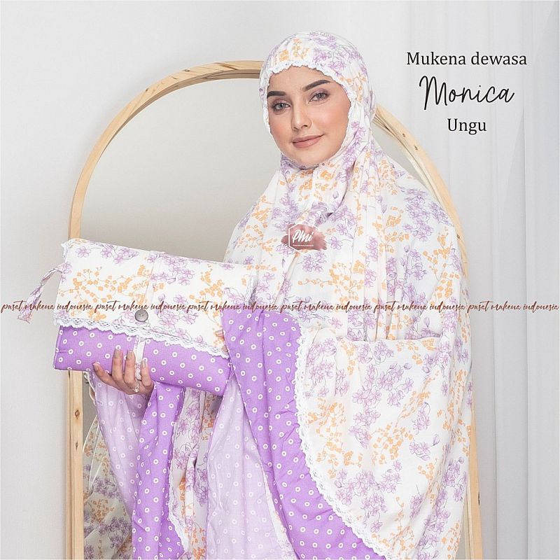 Mukena Bali Rayon Motif Bunga Cantik Model Rempel Rampel dengan Tas Pouch Travel Traveling Elegan Mu