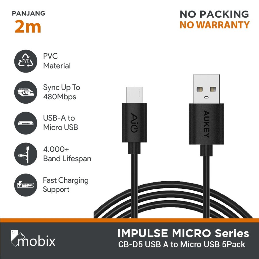 Aukey Cable Micro USB 2.0 2M (NO PACKING dan NO WARRANTY)