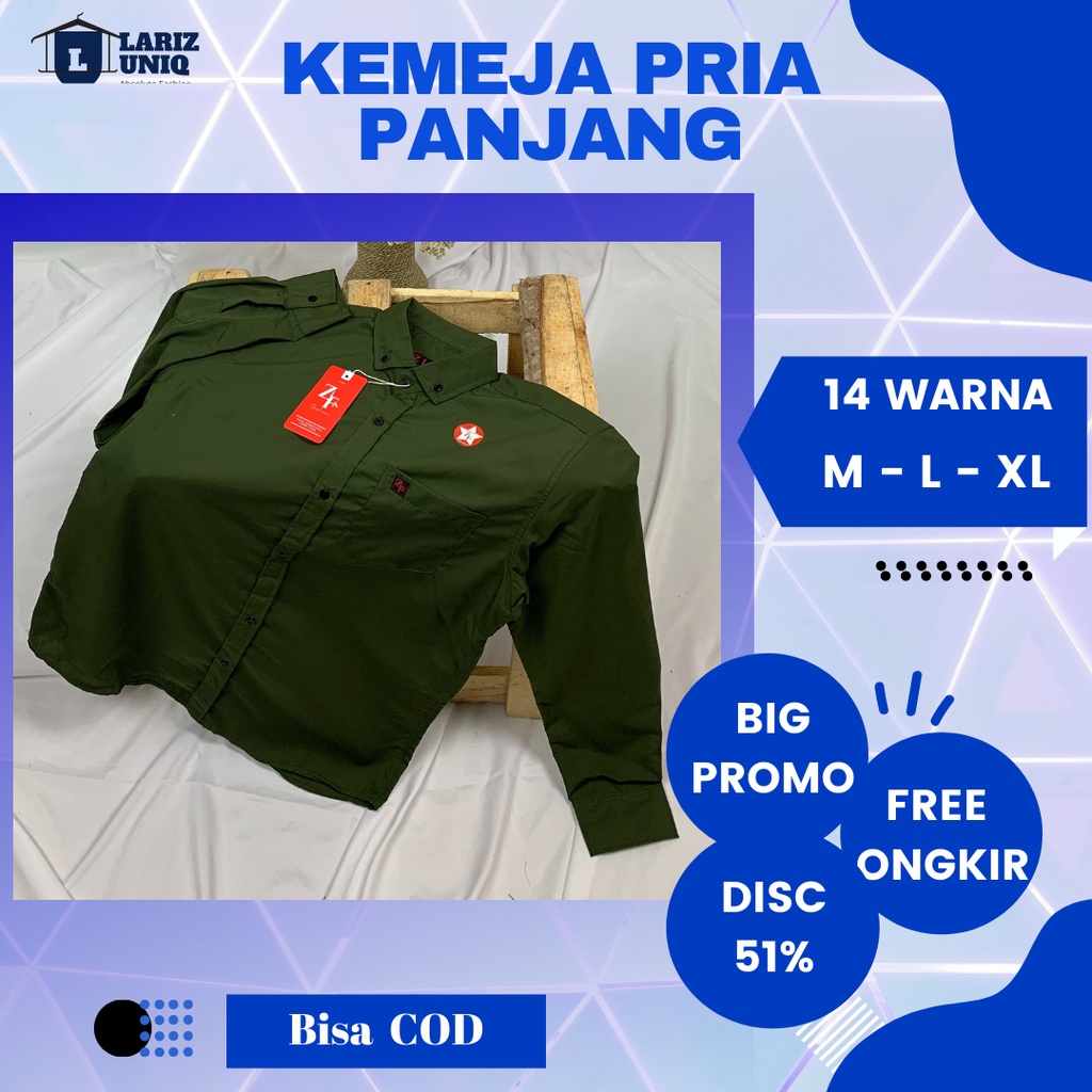 Kemeja Baju Kerja Resmi Pria Polos Atasan Hem Lengan Panjang Formal Laki laki Kameja Casual Santai C