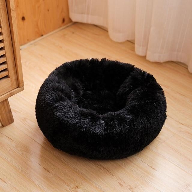 Tempat Tidur Kucing Donat/Kasur Kucing Bulat Lembut Dan Tebal/Bantal Tidur Kucing Tebal Bulu/Cat Bed/Alas Tidur Kucing Murah Dan Premium/Kandang Kucing/Keranjang Kucing/Ranjang Kucing Premium/Perlengkapan Kucing Dan Hewan-Hitam