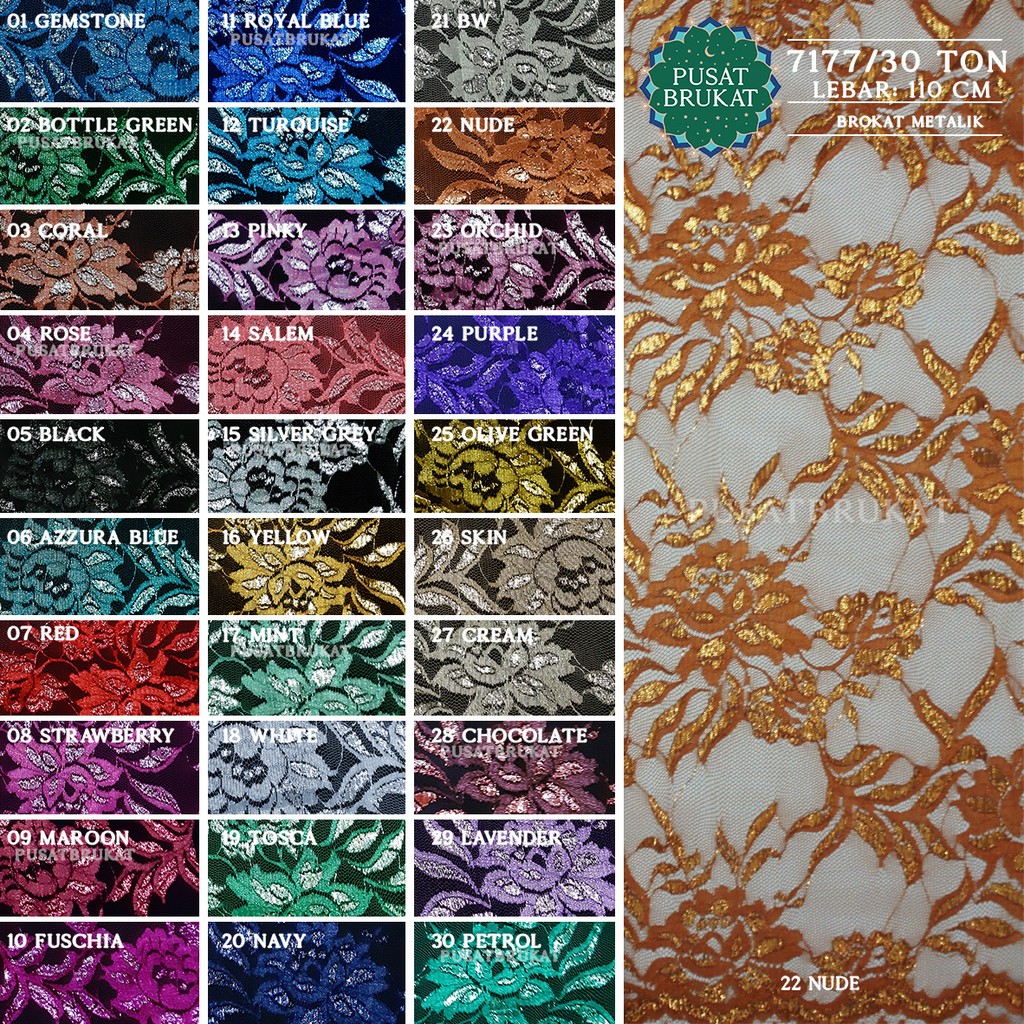 KAIN BRUKAT KEBAYA / BAHAN BROKAT METALIK - AURELLIA LP 7177/30 TON - LEBAR 110CM  [harga per 0.5m]