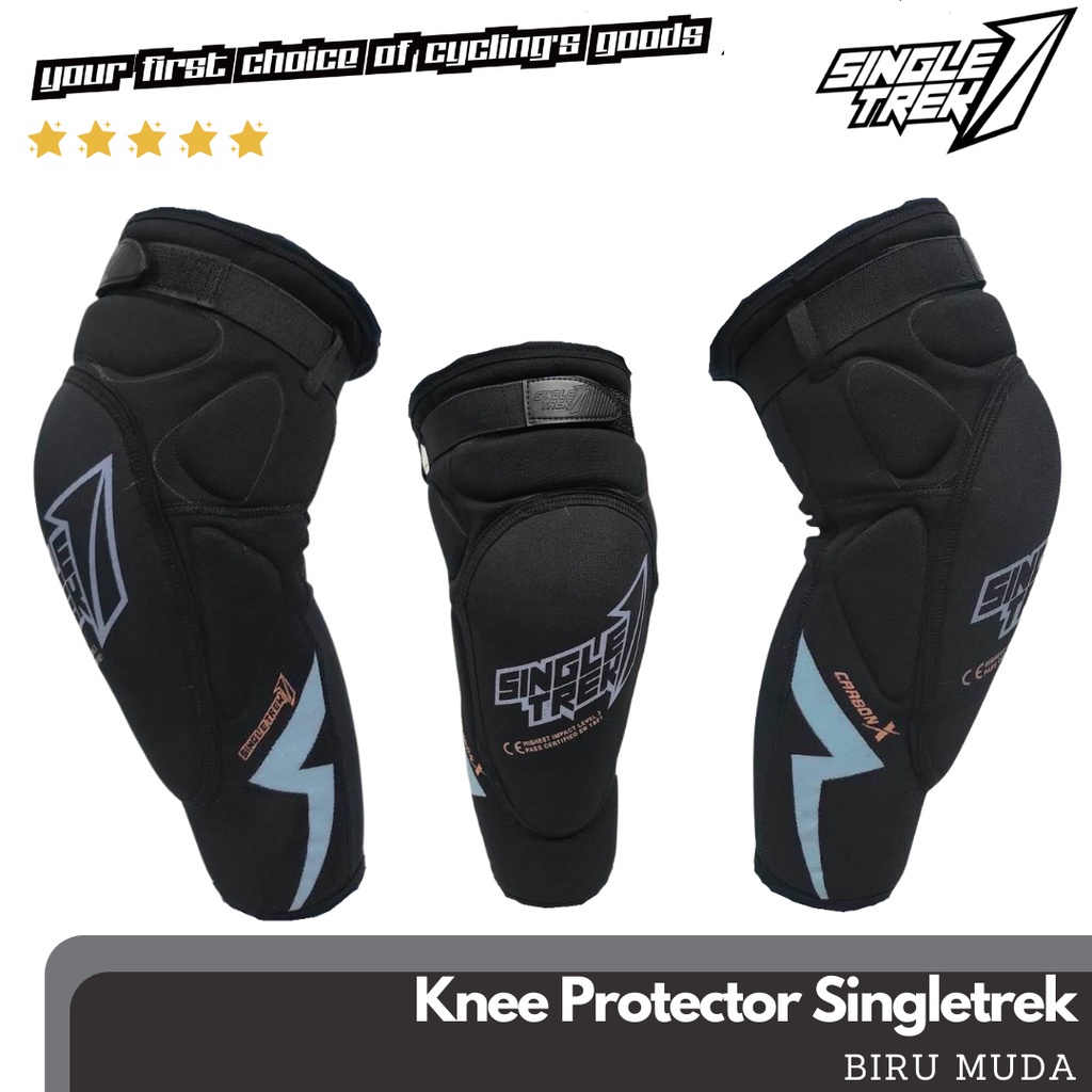 Knee Protector dengkul Singletrek1 Carbon KPC Biru Muda