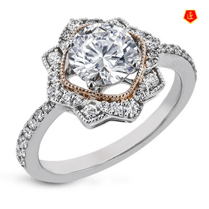 [Ready Stock]18K Rose Gold Two-Tone Moissanite Ring