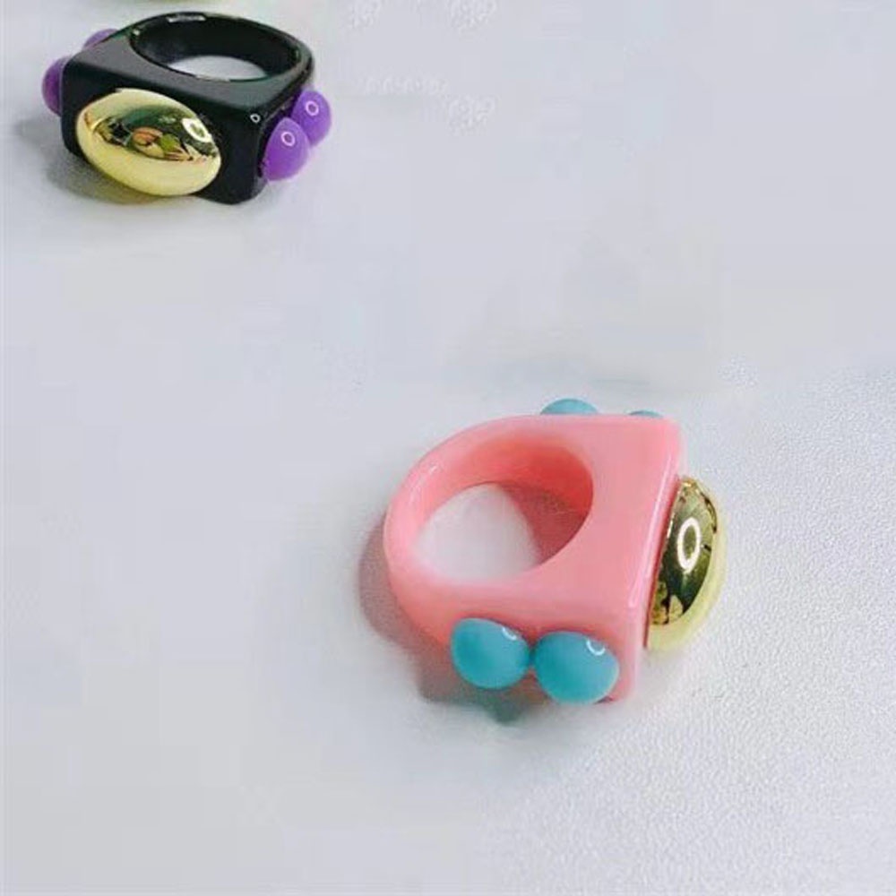 Needway  Men Finger Rings 2021 New Style Thumb Rings Rings Metal Ball Rectangle Square Candy Color Resin Geometric Korea Fashion Jewelry/Multicolor