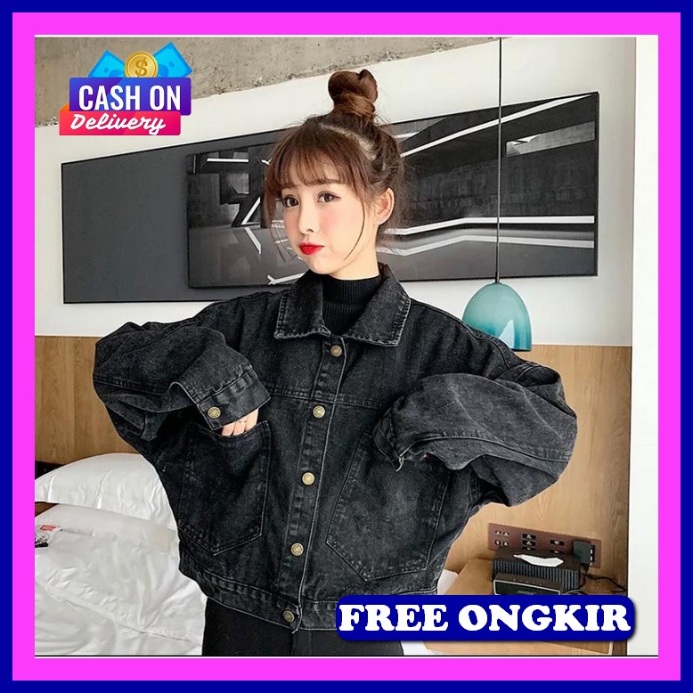 Jaket Jins Korean Style Cardigan Wanita Jacket Jeans Over Size Jaket Jin Cewek Crop Oversize Mutiara