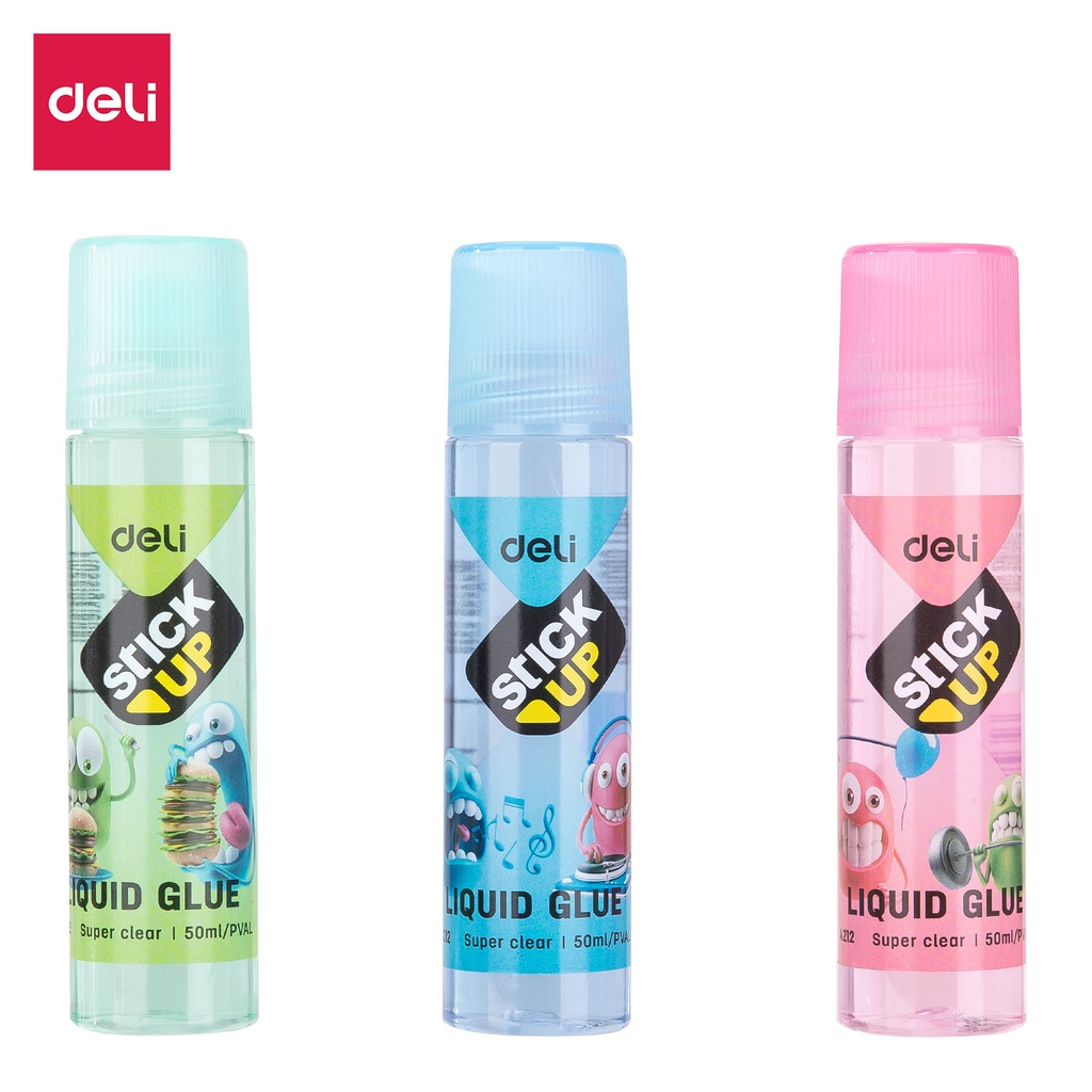 DELI LEM CAIR BENING STICK UP 50ml LIQUID GLUE ANEKA WARNA DAYA REKAT KUAT CEPAT KERING ALAT TULIS KERAJINAN TANGAN SEKOLAH LEM CAIR WARNA WARNIEA21200