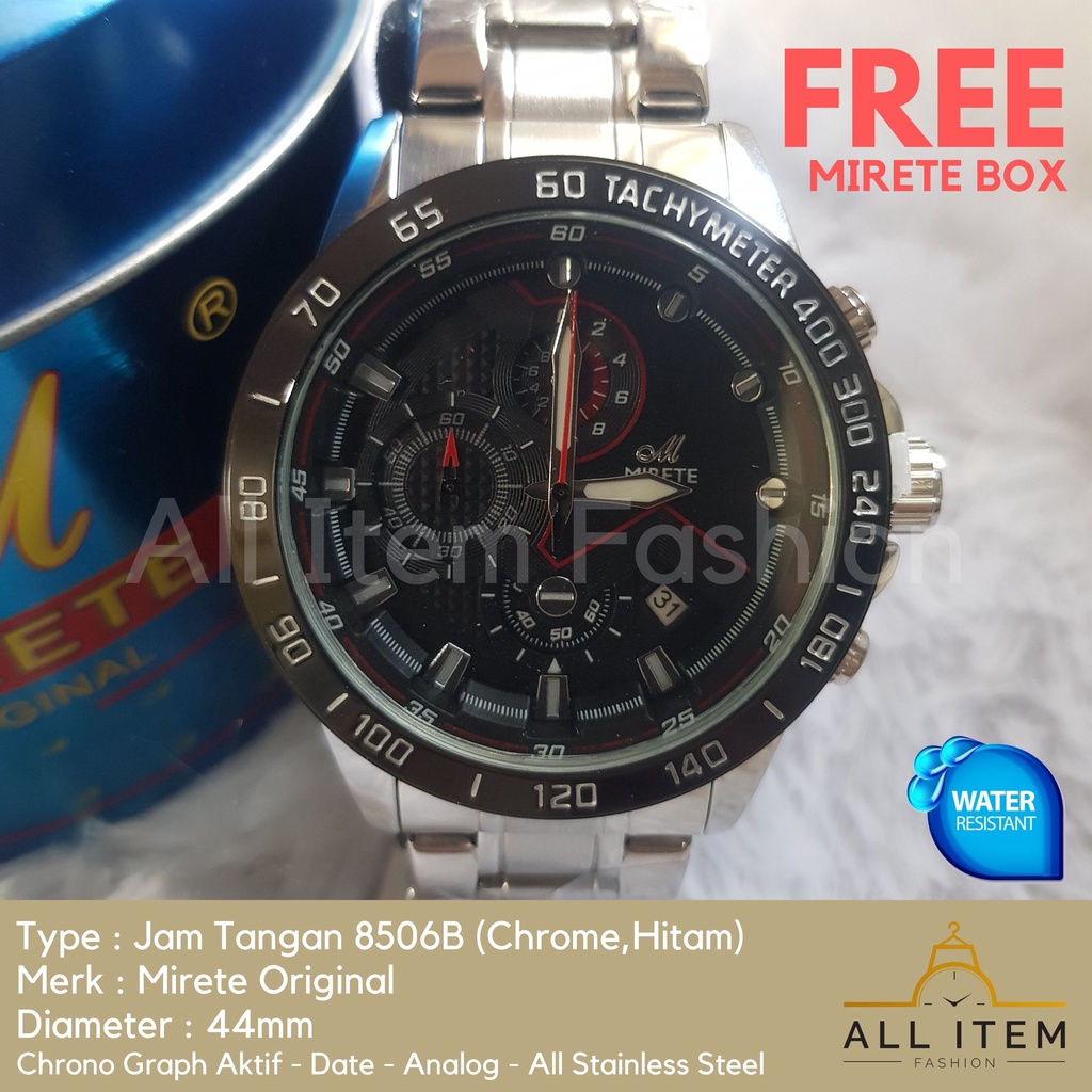 Jam Tangan Chrono Rantai MIRETE 8506B /Jam Tangan Pria Anti Air ORI / Arloji / Watches (FREE BOX)