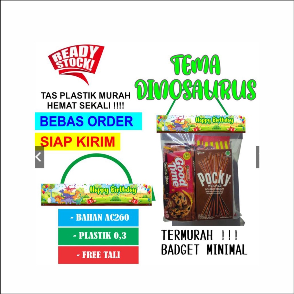 

dinosaurus tas snack ulang tahun TAS PLASTIK CUSTOM PLASTIK PROMO Ultah di Tokoblacu