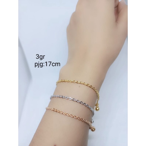 gelang nori ukir + 2 bel S925 / perhiasan perak berlapis emas