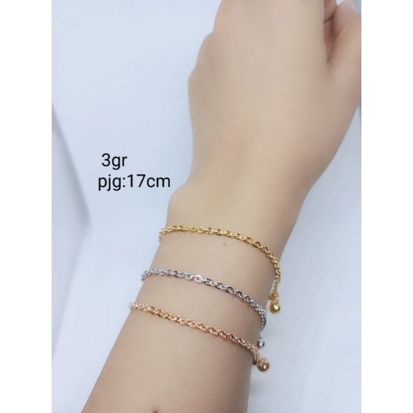 gelang nori ukir + 2 bel S925 / perhiasan perak berlapis emas