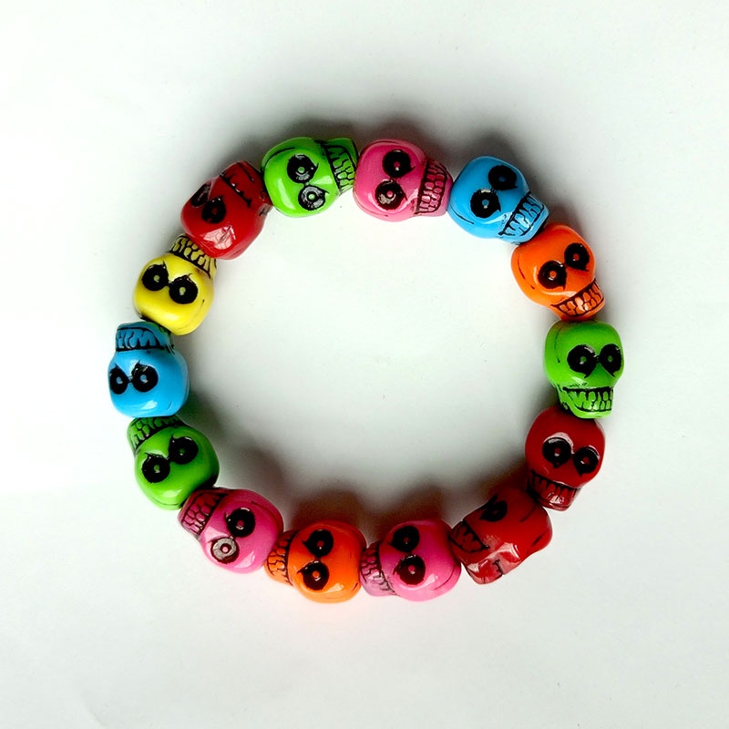 Harajuku gaya warna-warni tengkorak perhiasan akrilik hantu kepala manik-manik gelang/Kalung set Hal