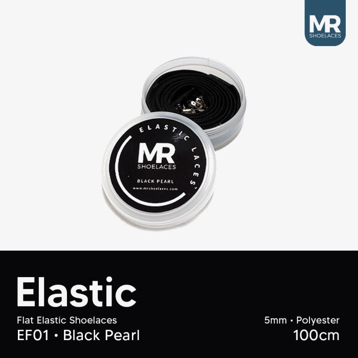 MR Shoelaces EF01 Elastic Black Hitam Tali Sepatu Flat Elastis 100cm