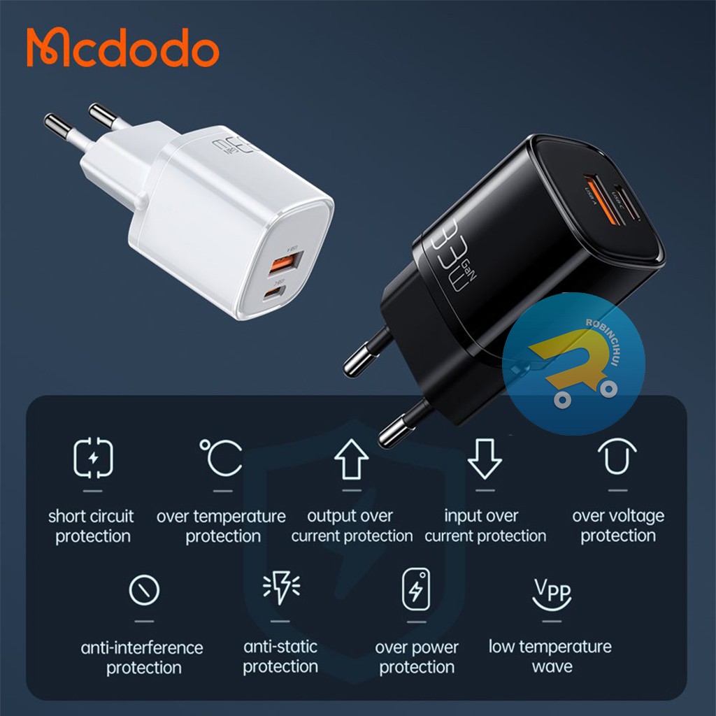 MCDODO Adaptor GAN 33 Watt Charger Dual Slot Fast Charging VOOC - QC3.0 - QC4.0 - Aplle 2.4a, Iphone Fast Charging - Adaptive Fast Charging(AFC) - FCP - SCP Charger Samsung - Adaptor oppo - Adaptor Samsung - Adaptor Vivo - Adaptor Xiaomi - Adaptor Huawei